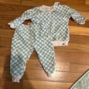 Rabbit & Bear Organic Baby Checkered Sweater Set in Blue and Cream